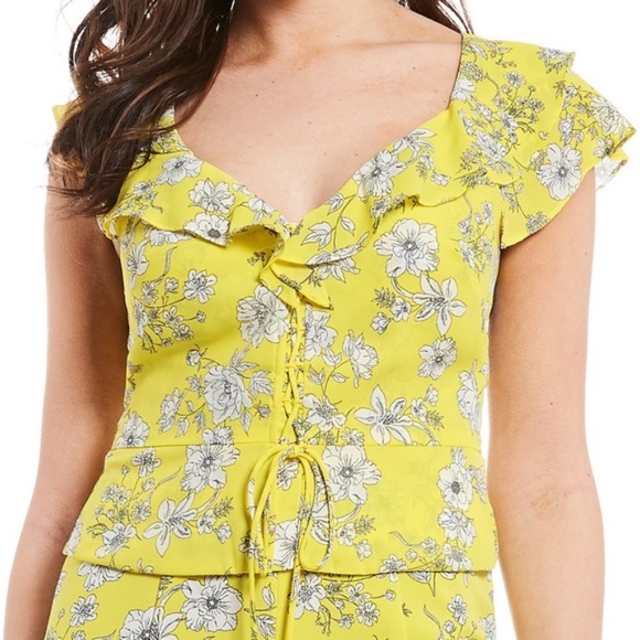 Gianni Bini Tops - Gianni Bini | Yellow Floral Ruffle Blouse